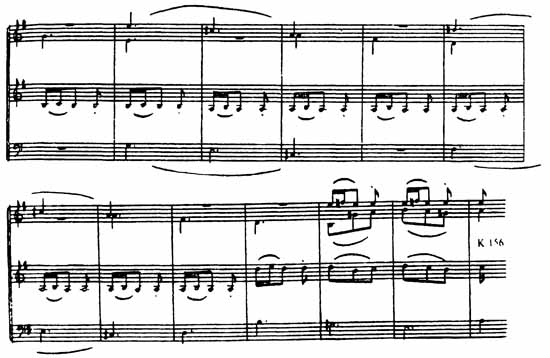 Нотный пример произведений Моцарта
